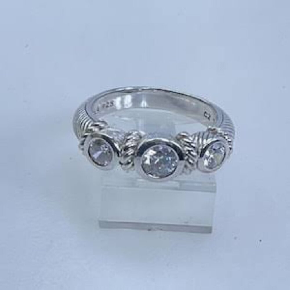 Vintage Judith Ripka Sterling Silver 3 CZ Stone circa late 90's Ring Size 6 - Picture 5 of 10